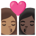 👩🏽‍❤️‍💋‍👩🏿 kiss: woman, woman, medium skin tone, dark skin tone display on Google